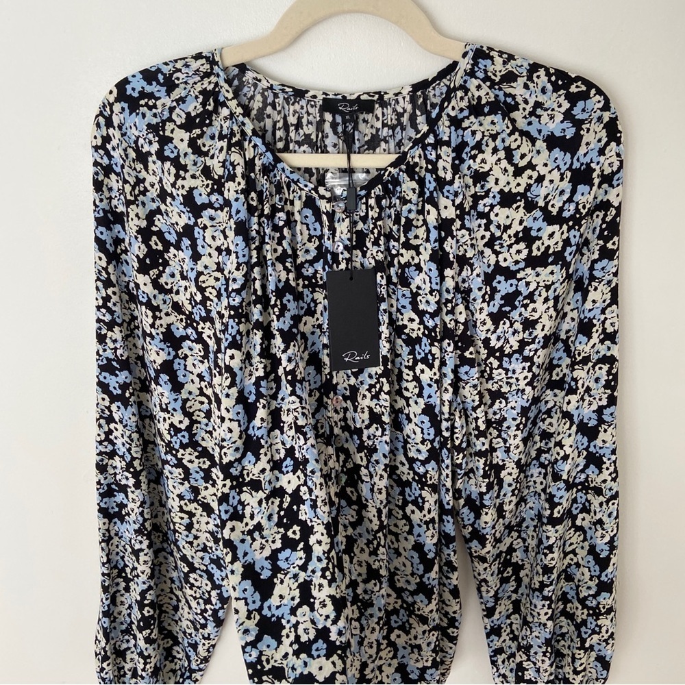 Rails NWT Indi Top Midnight Meadow Floral size XL Long Sleeve Popover - Picture 8 of 13